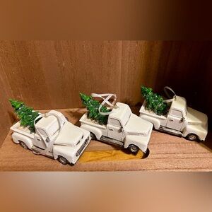 Set of 3 White Truck Christmas Tree Ornaments
